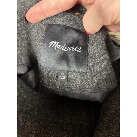 Madewell Vancouver Parka Coat Dark Grey Size XL Wool Blend Faux Fur Hood Pockets - Picture 3 of 16